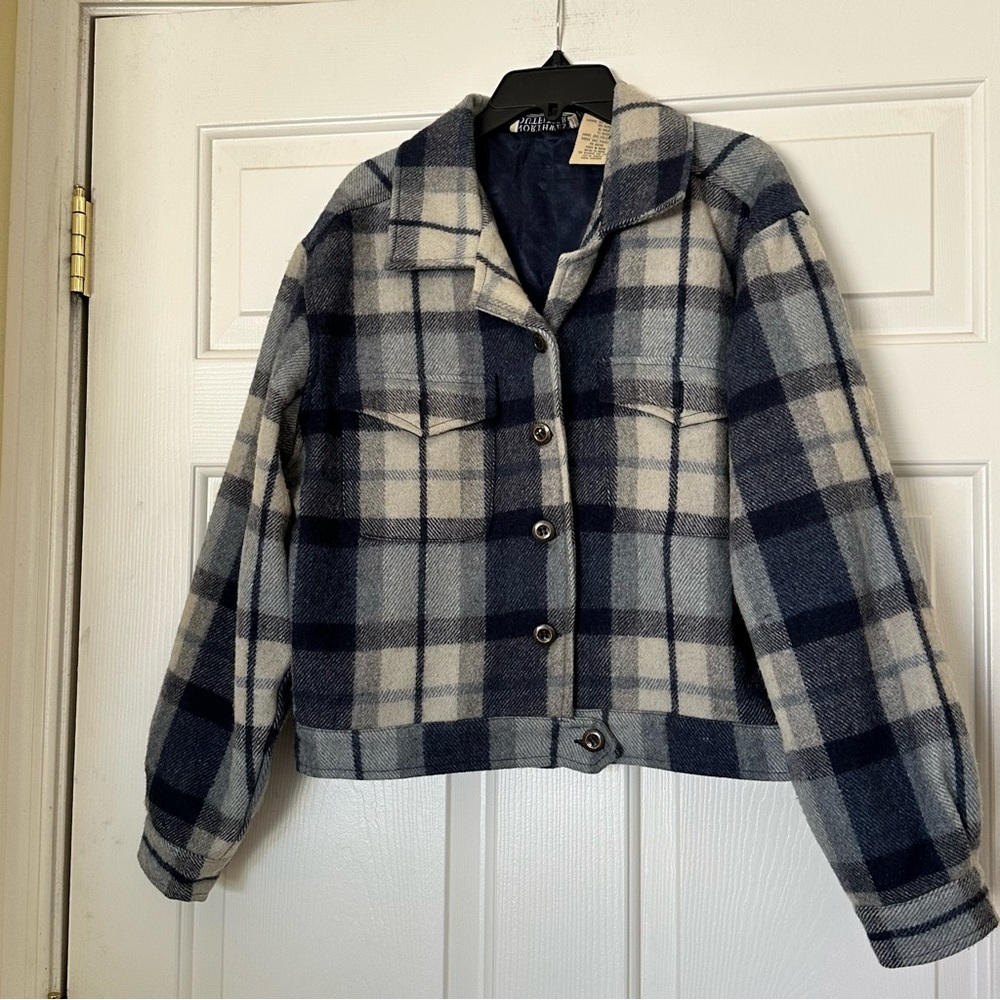 Vintage Northwest Outfitters Blue Wool Blend Plaid Chore Jacket Shacket Medium M